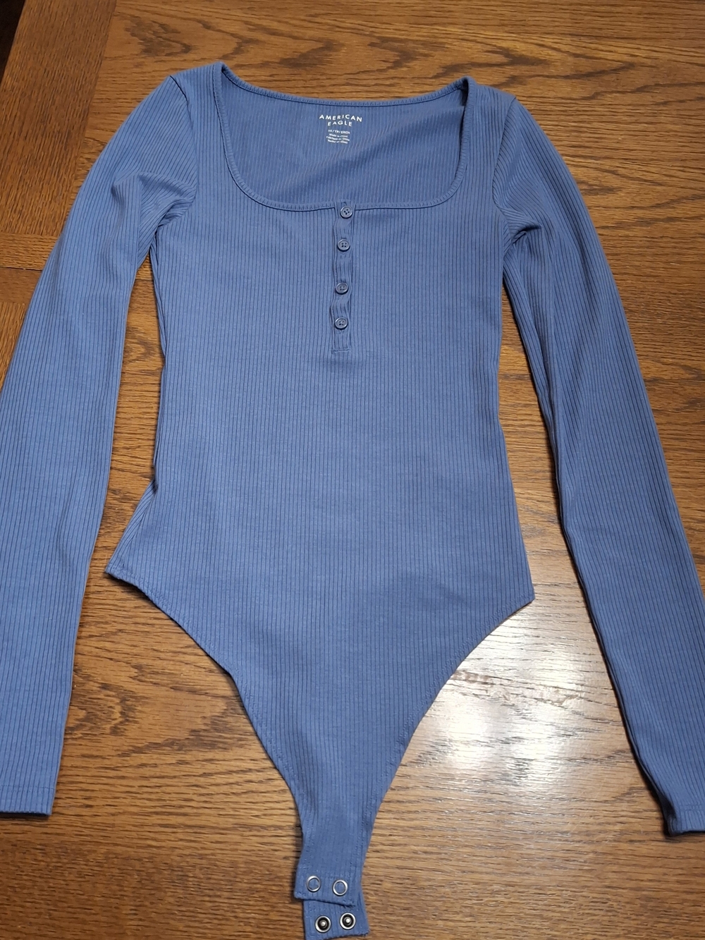 American Eagle Outfitters Ribbed Long-Sleeve Dusty Blue Bodysuit